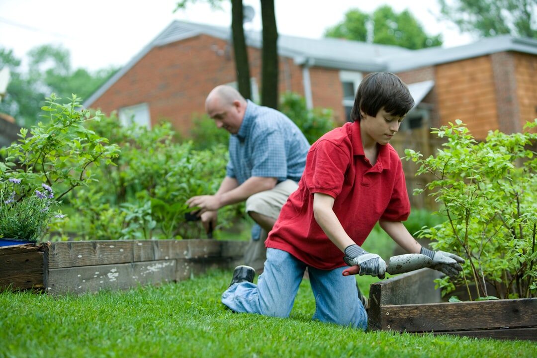 family gardening together